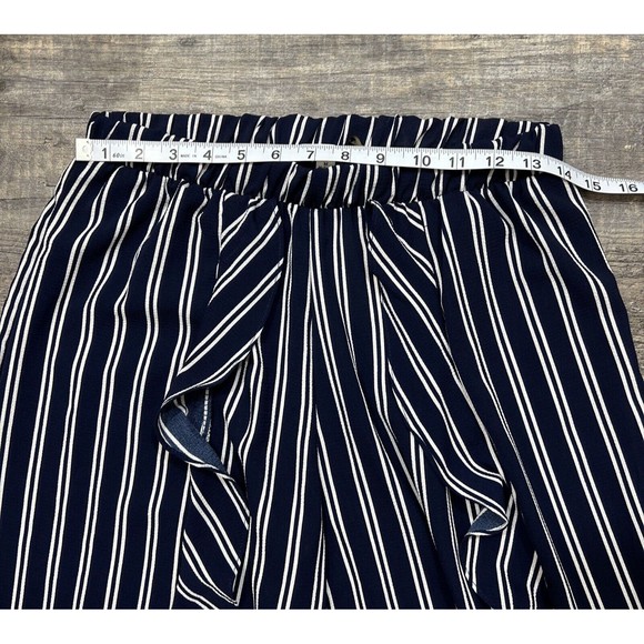 Green Envelope Women's Blue Striped Ruffle Wide-Leg Casual Pants Trouser Size M - Picture 9 of 12